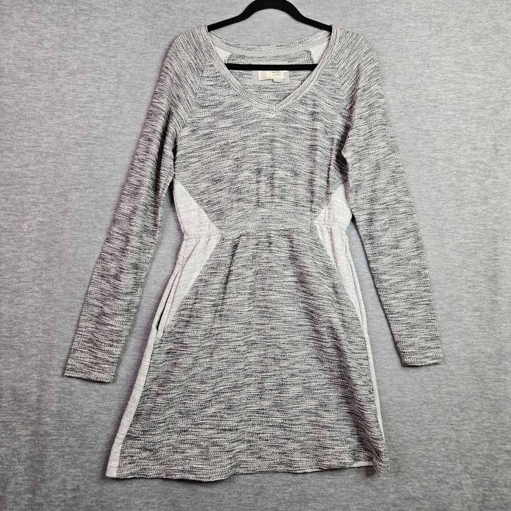 Saturday Sunday Anthropologie Gray Marled Cotton Sweater Dress V-Neck Pockets M